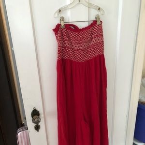 Free people red strapless jumpsuit